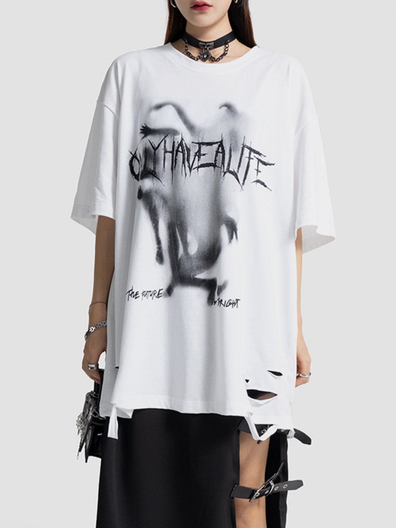 Noir  T Shirts Aelfric Eden Letter Abstract Print Hole Tee - UZT-7229799